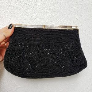 Vtg 1950's Black Beaded Clutch